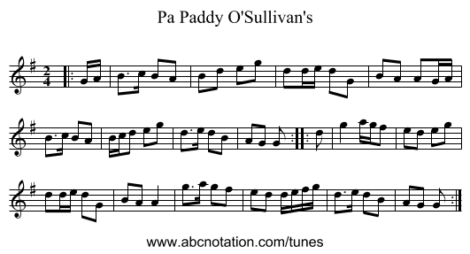 Pa Paddy O'Sullivan's - staff notation