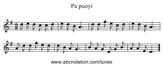 Pa puoyi - staff notation