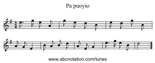 Pa puoyio - staff notation