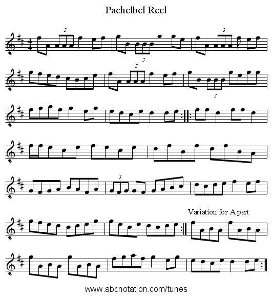 Pachelbel Reel - staff notation