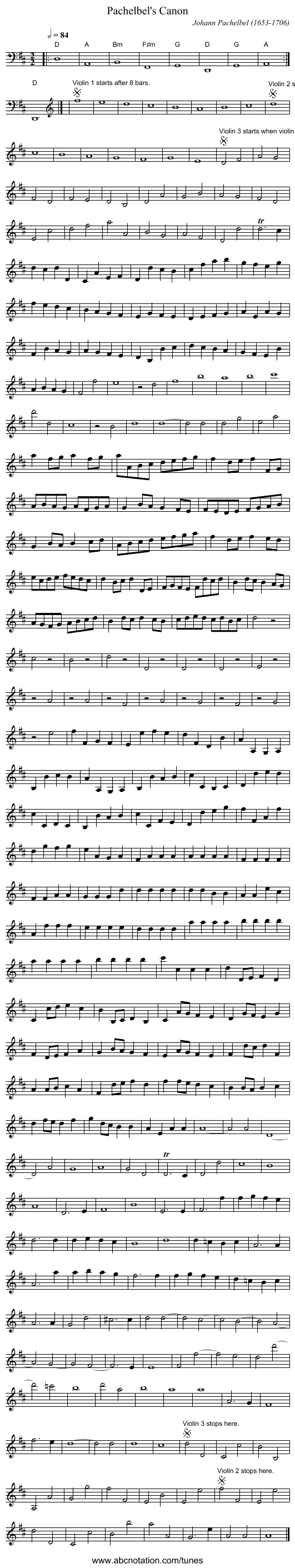 Pachelbel's Canon - staff notation