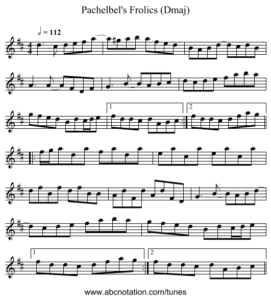 Pachelbel's Frolics (Dmaj) - staff notation