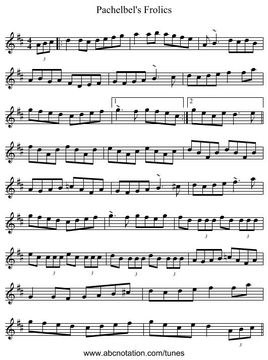 Pachelbel's Frolics - staff notation