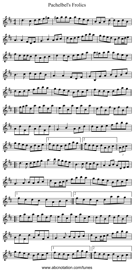 Pachelbel's Frolics - staff notation