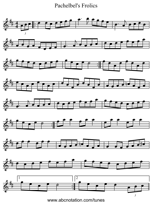 Pachelbel's Frolics - staff notation
