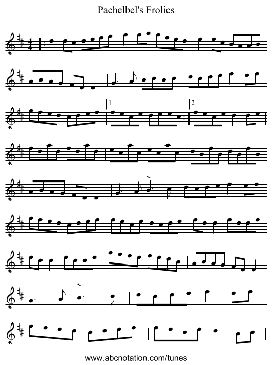 Pachelbel's Frolics - staff notation