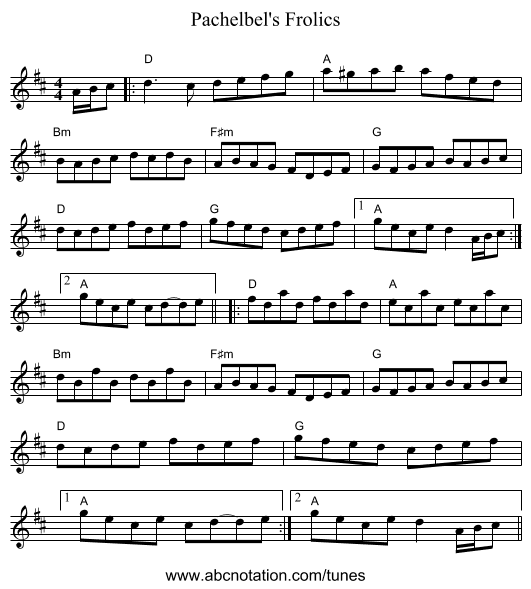 Pachelbel's Frolics - staff notation