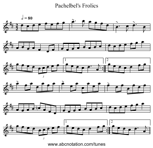 Pachelbel's Frolics - staff notation