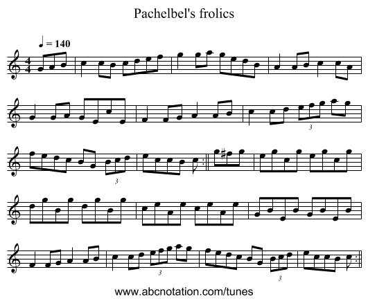 Pachelbel's frolics - staff notation