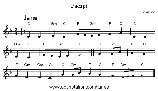 Pachpi - staff notation