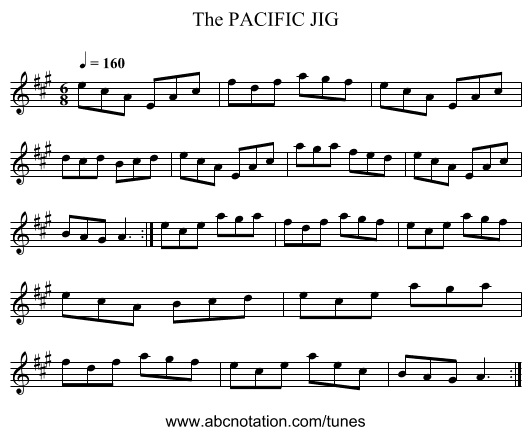 PACIFIC JIG, The - staff notation
