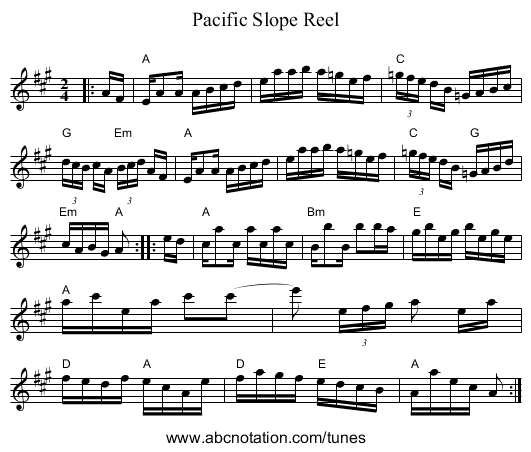 Pacific Slope Reel - staff notation