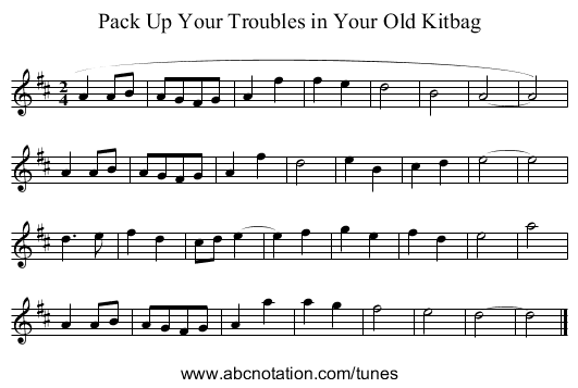 Pack Up Your Troubles in Your Old Kitbag - staff notation