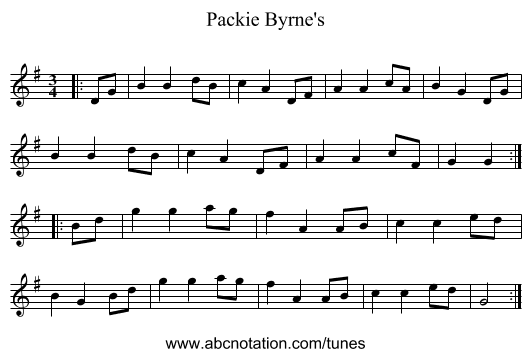 Packie Byrne's - staff notation