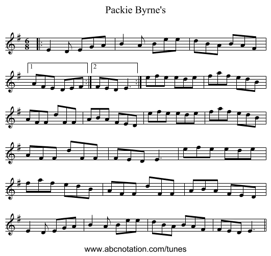 Packie Byrne's - staff notation