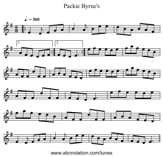 Packie Byrne's - staff notation