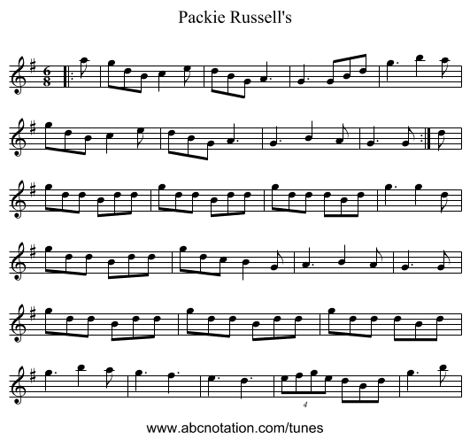 Packie Russell's - staff notation