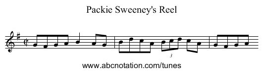 Packie Sweeney's Reel - staff notation