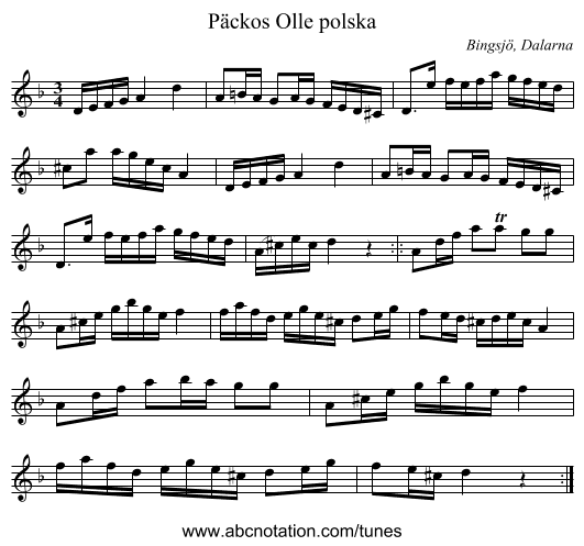 Päckos Olle polska - staff notation