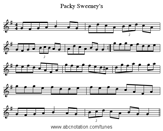 Packy Sweeney's - staff notation
