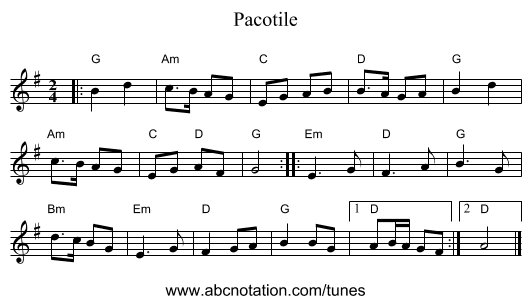 Pacotile - staff notation