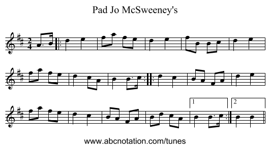 Pad Jo McSweeney's - staff notation