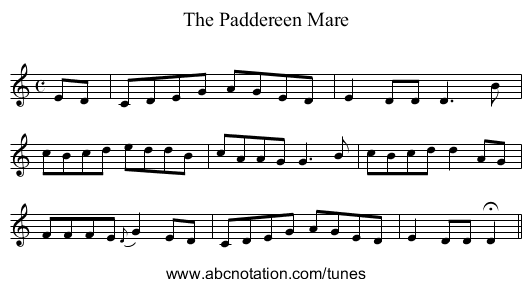 Paddereen Mare, The - staff notation