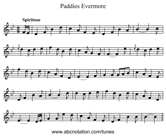 Paddies Evermore - staff notation