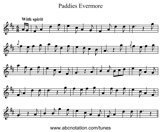 Paddies Evermore - staff notation