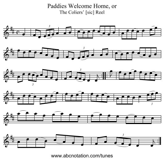 Paddies Welcome Home, or - staff notation