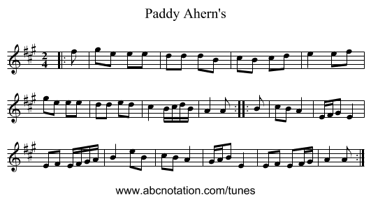 Paddy Ahern's - staff notation