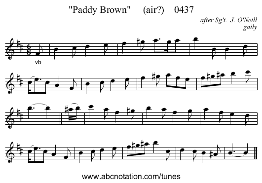 Paddy Brown     (air?)    0437 - staff notation