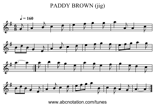 PADDY BROWN (jig) - staff notation