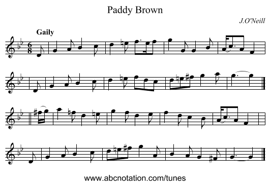 Paddy Brown - staff notation