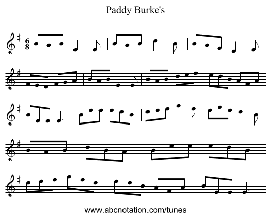 Paddy Burke's - staff notation
