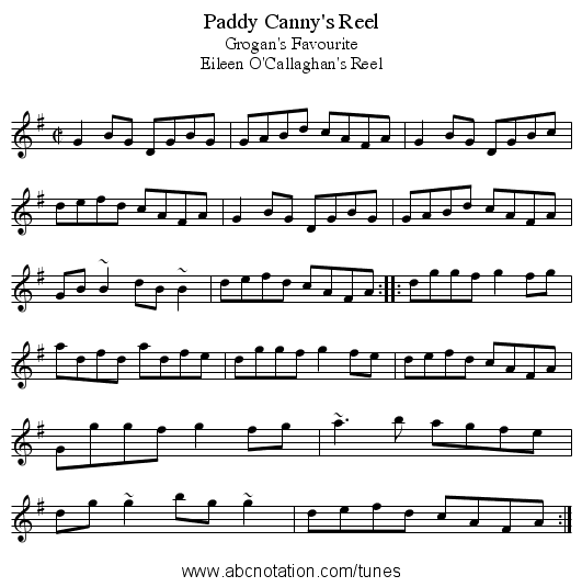Paddy Canny's Reel - staff notation