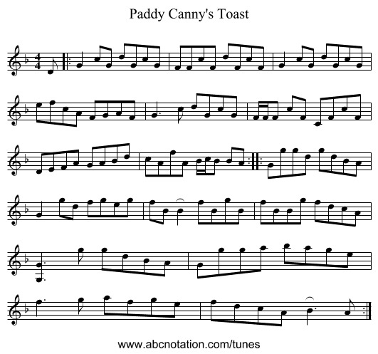Paddy Canny's Toast - staff notation