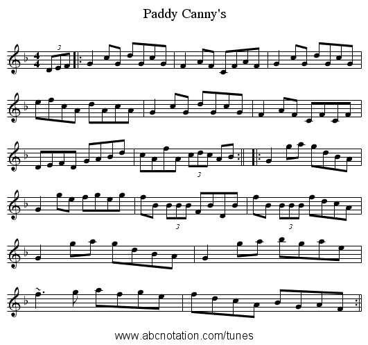 Paddy Canny's - staff notation