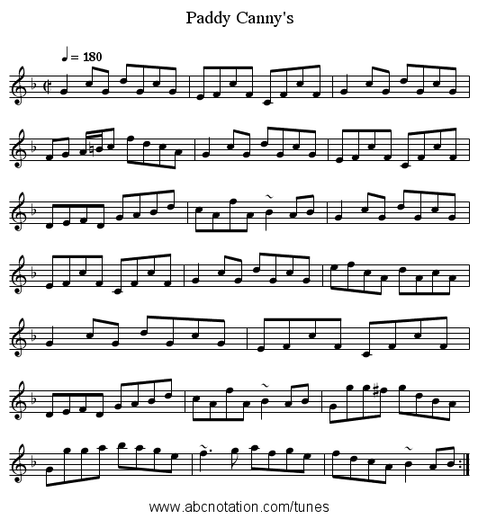 Paddy Canny's - staff notation