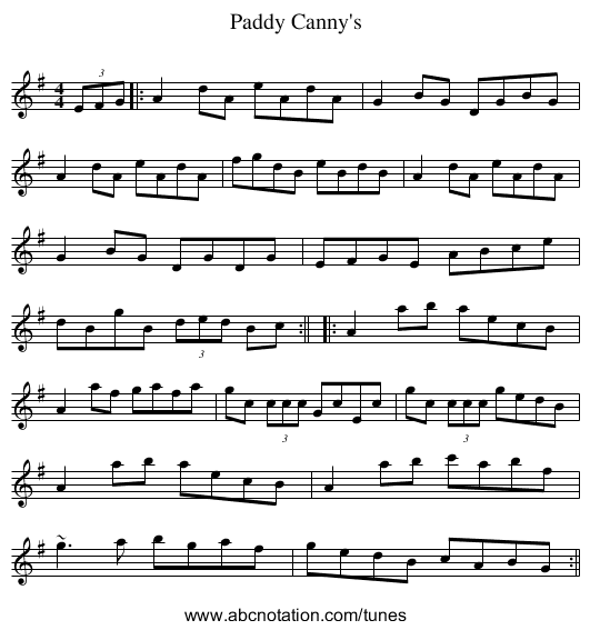 Paddy Canny's - staff notation