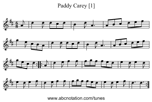 Paddy Carey [1] - staff notation