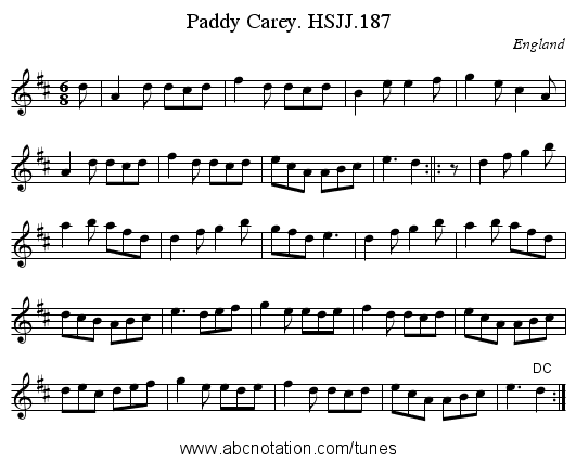Paddy Carey. HSJJ.187 - staff notation