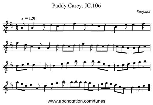 Paddy Carey. JC.106 - staff notation