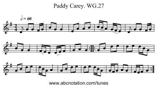 Paddy Carey. WG.27 - staff notation