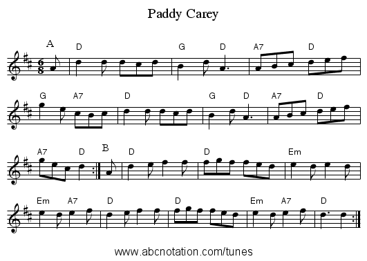 Paddy Carey - staff notation