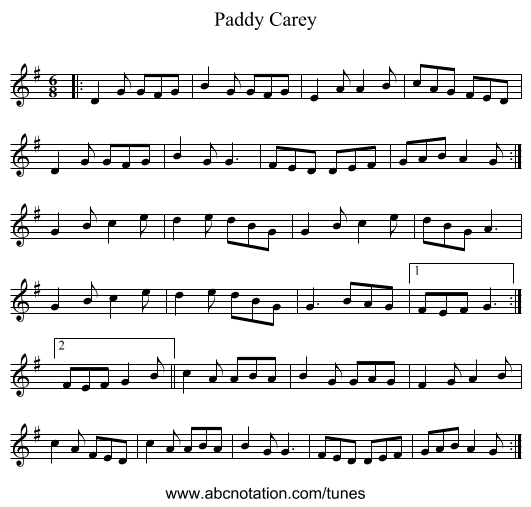 Paddy Carey - staff notation