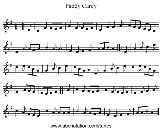 Paddy Carey - staff notation