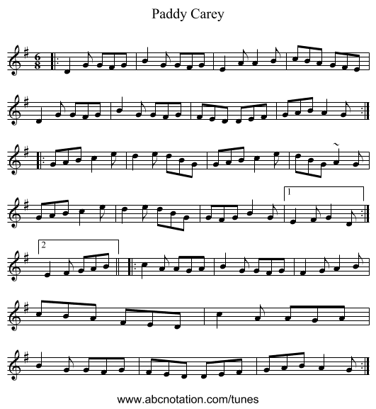 Paddy Carey - staff notation