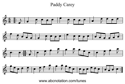 Paddy Carey - staff notation