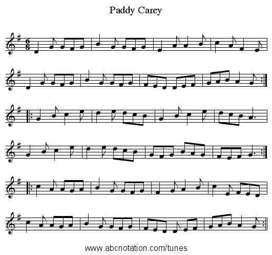 Paddy Carey - staff notation